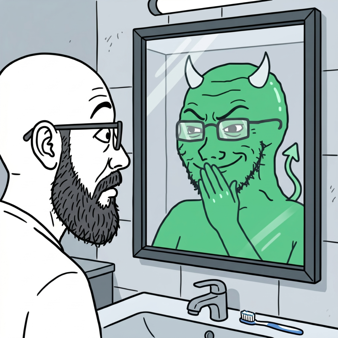 The trader seeing the voice in the mirror.